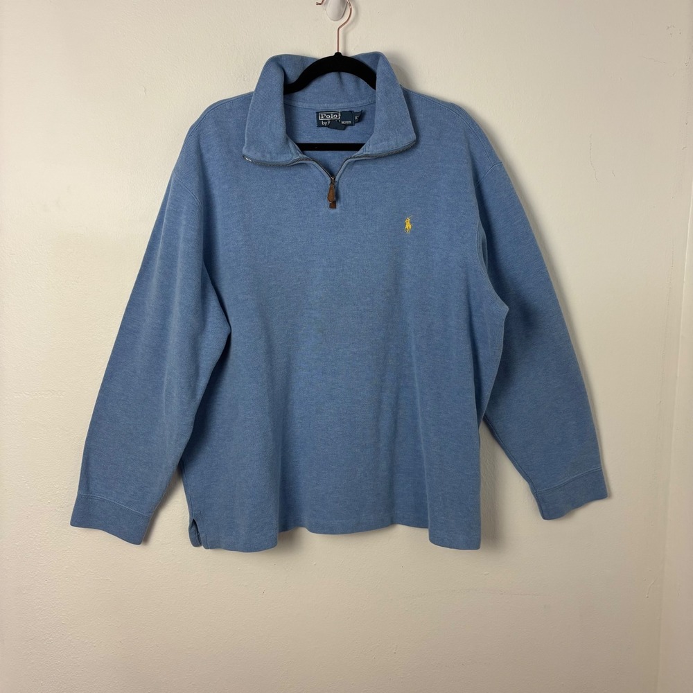 Polo Ralph Lauren Mens XXL Blue Estate Rib Cotton Quarter Zip Pullover Sweater